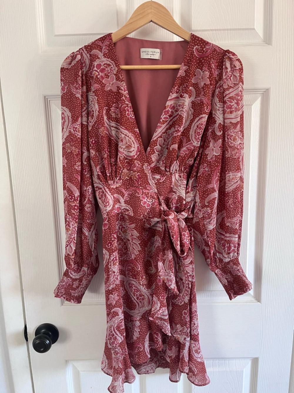 Rose-Pink Paisley Wrap Mini Dress